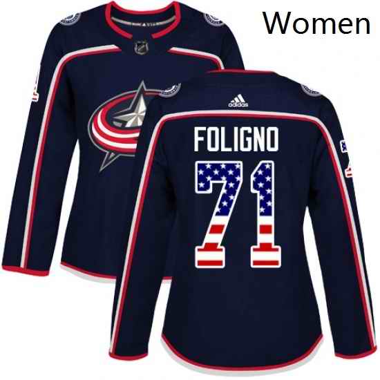 Womens Adidas Columbus Blue Jackets 71 Nick Foligno Authentic Navy Blue USA Flag Fashion NHL Jersey